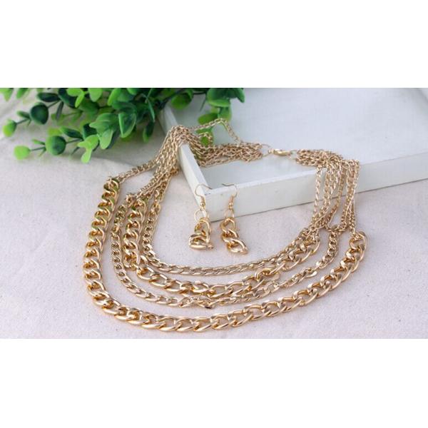 Personality wild long section of multi-chain necklace with earrings punk tassel necklace