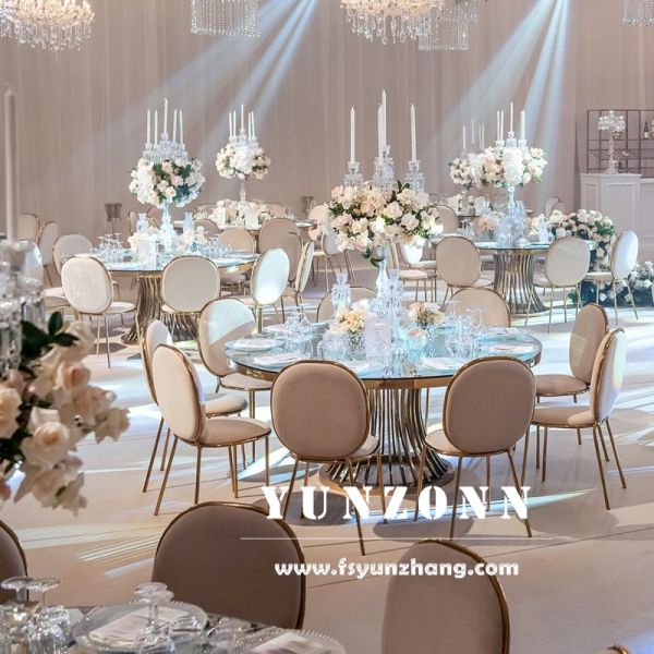New Gold Frame Hollow Design Event Party Wedding Round Dinning Table Set