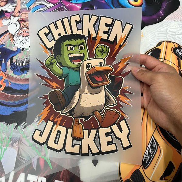 Chicken Jockey DTF Ready To Press Transfer – Wholesale Custom Heat Press Sticker For T Shirt Fabric, High Quality Iron On Design