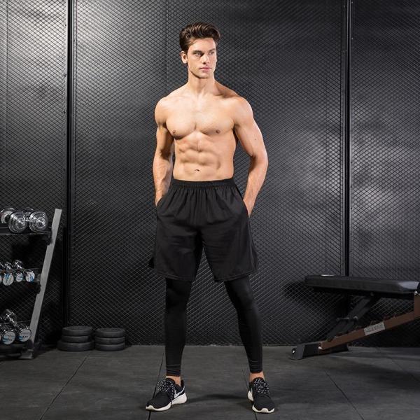 O Activewear seco rápido dos homens da dupla camada assenta-se com as calças justas respiráveis internas