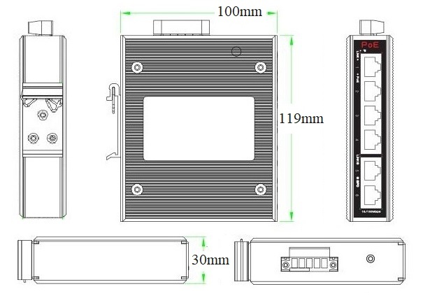 6-port 90W PoE output Industrial BT PoE Switch with DIN Rail mounting for industrial applications