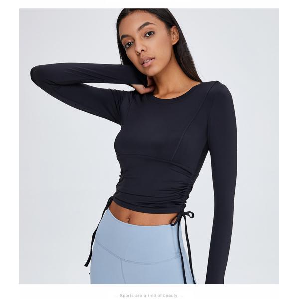 Йога дам Drawstring талии покрывает рукав футболок Stretchable длинный