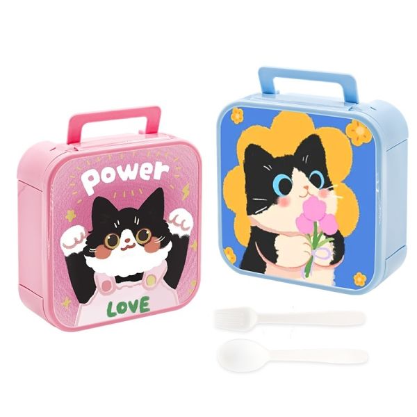 Portable Food Grade Large Capacity Sublimation Plastic Lunch Box With Spoon And Fork For Kids Students Pink And Blue Color