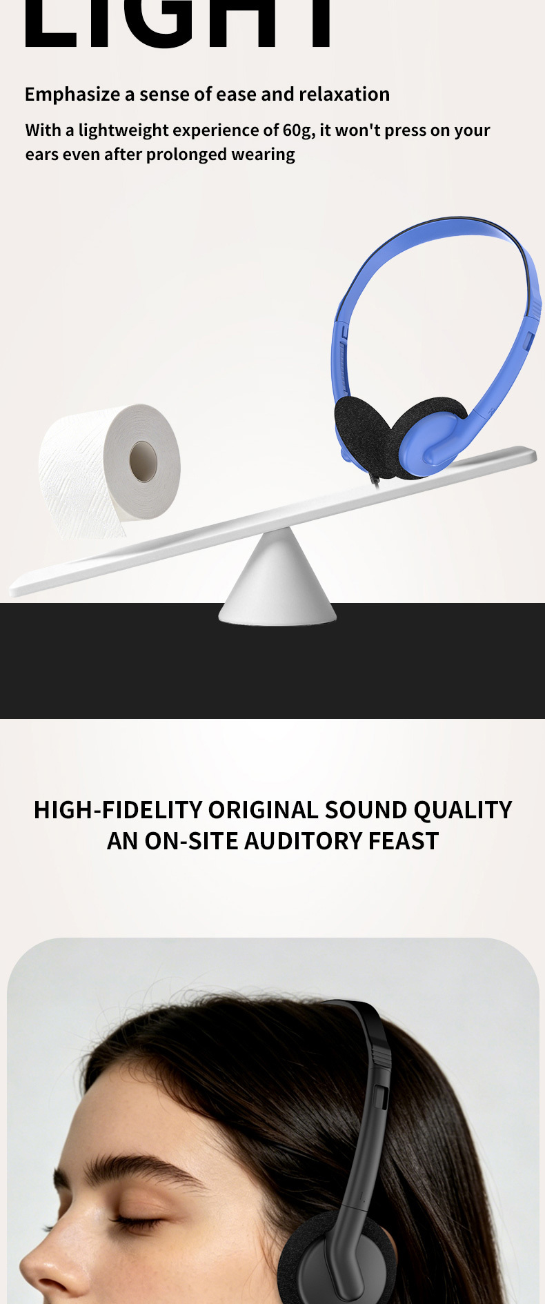 JTY-0121 Wired Head Mounted Headphones 3.5mm/Type-C Plug Lightweight Headphones Comfortable Earcups Stereo Audio Headphones Suitable for Aviation/Train/Classroom/Office/Museum OEM/ODM Customization