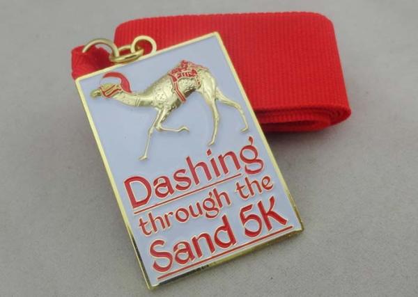 Dashing Sand 5K Enamel Medal With Gold Plating And Ribbon For Sport Meeting