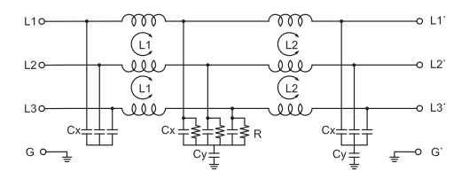 ENEC Трехфазный EMI фильтр 10A ~ 50A Терминалный блок RFI фильтр для полупроводникового оборудования