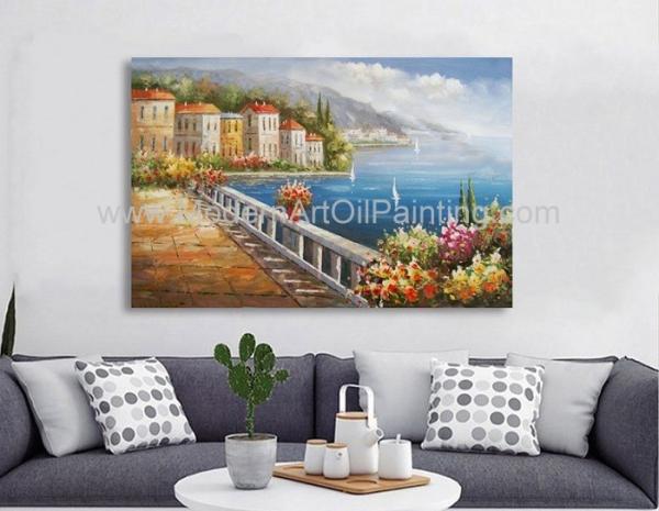 Pintura a óleo mediterrânea europeia, pintura a óleo feito a mão do jardim da lona