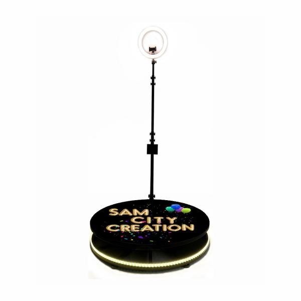 Black Spinning 360 Photo Booth Machine Rotating Platform With Ring Light