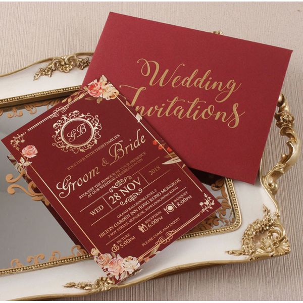 Luxury Red Wedding Gift Card Envelopes 5x7 4x6 with Folding Invitations