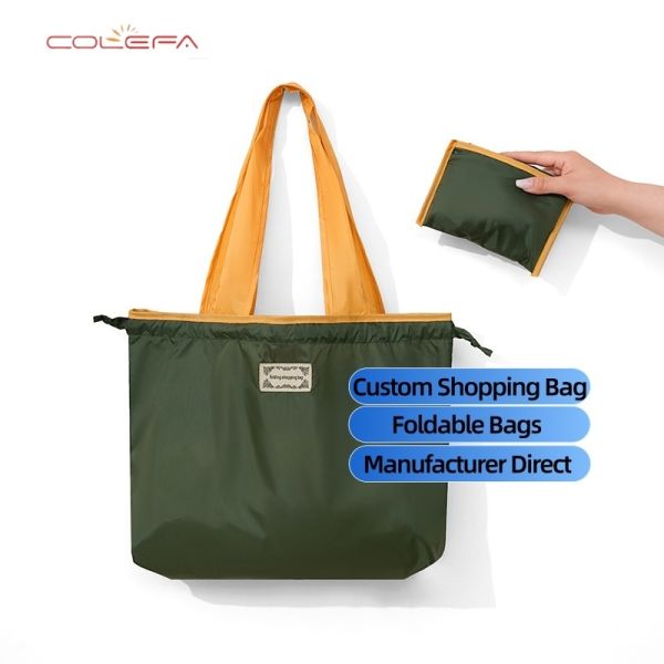 Foldable Supermarket Shopping Bags Oxford Made Eco-Friendly Portable Large Capacity with Drawstring Tote Waterproof Grocery Bag