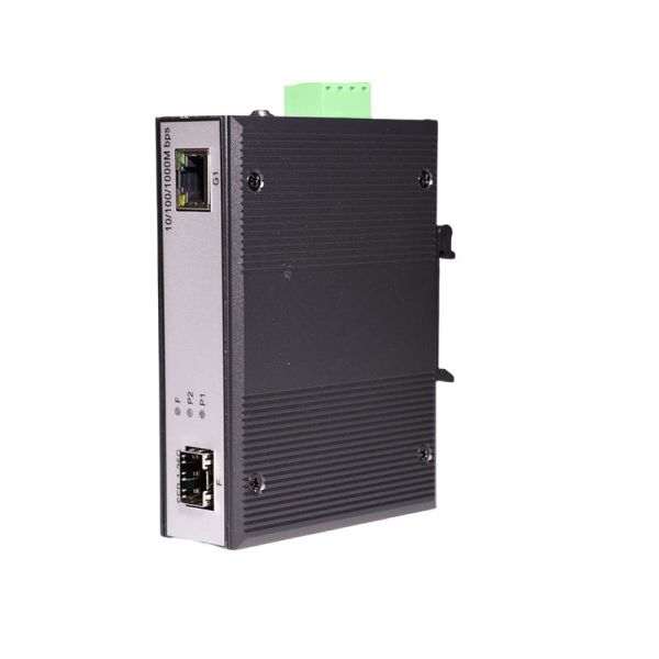 DIN Rail Industrial POE Switch Gigabit 1 SFP Fiber 1 RJ45 Port PoE Media Converter IP40