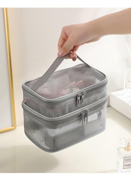 NEW GAUZE MAKEUP BAG LARGE CAPACITY TRAVEL SIMPLE PORTABLE TOILETRY BAG DOUBLE LAYER PORTABLE COSMETIC STORAGE BAG