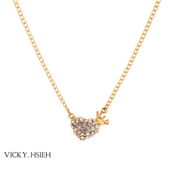 VICKY.HSIEH Gold Tone Cute Crystal Rhinestone Pave Heart Pendant Necklace
