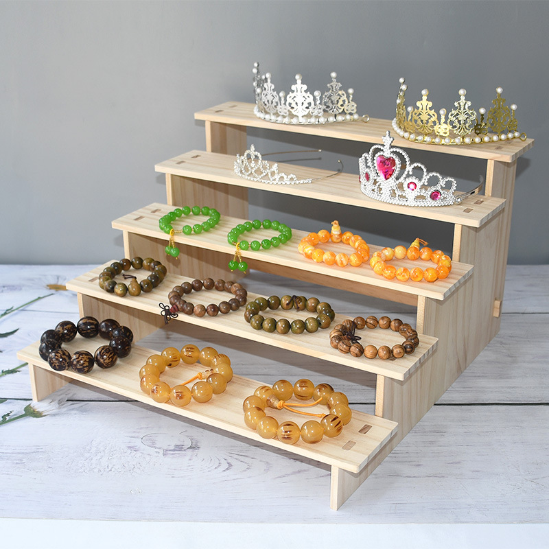 Solid Wood 2-Tier String Storage Rack Widened Ladder Hairpin Display Rack for Baby Bracelets and Hand Jewelry