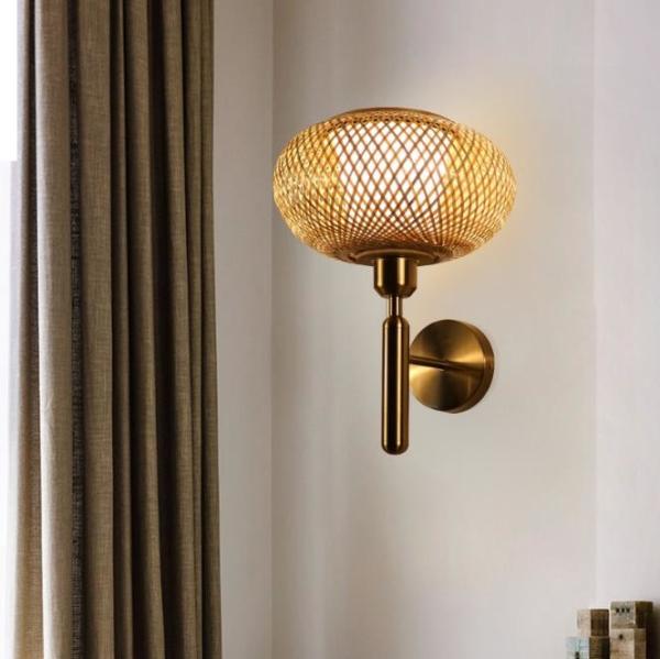 OEM Round Rattan Wall Lights , Bamboo Rattan Lantern LED Light Source