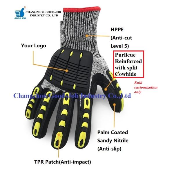 Нитрил Sandy удара месторождения нефти HPPE покрывая удар TPR анти- отрезал устойчивые перчатки