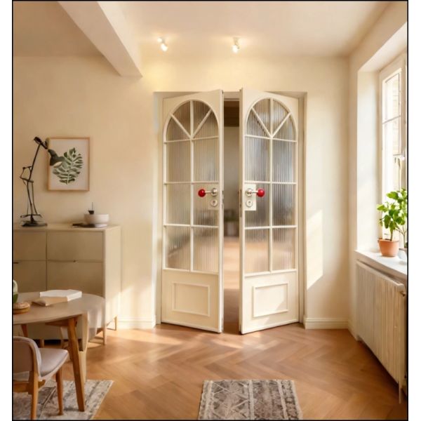 Custom French Vintage White Door Titanium Magnesium Aluminum Alloy Balcony Kitchen Bedroom Partition Door Glass Double Door