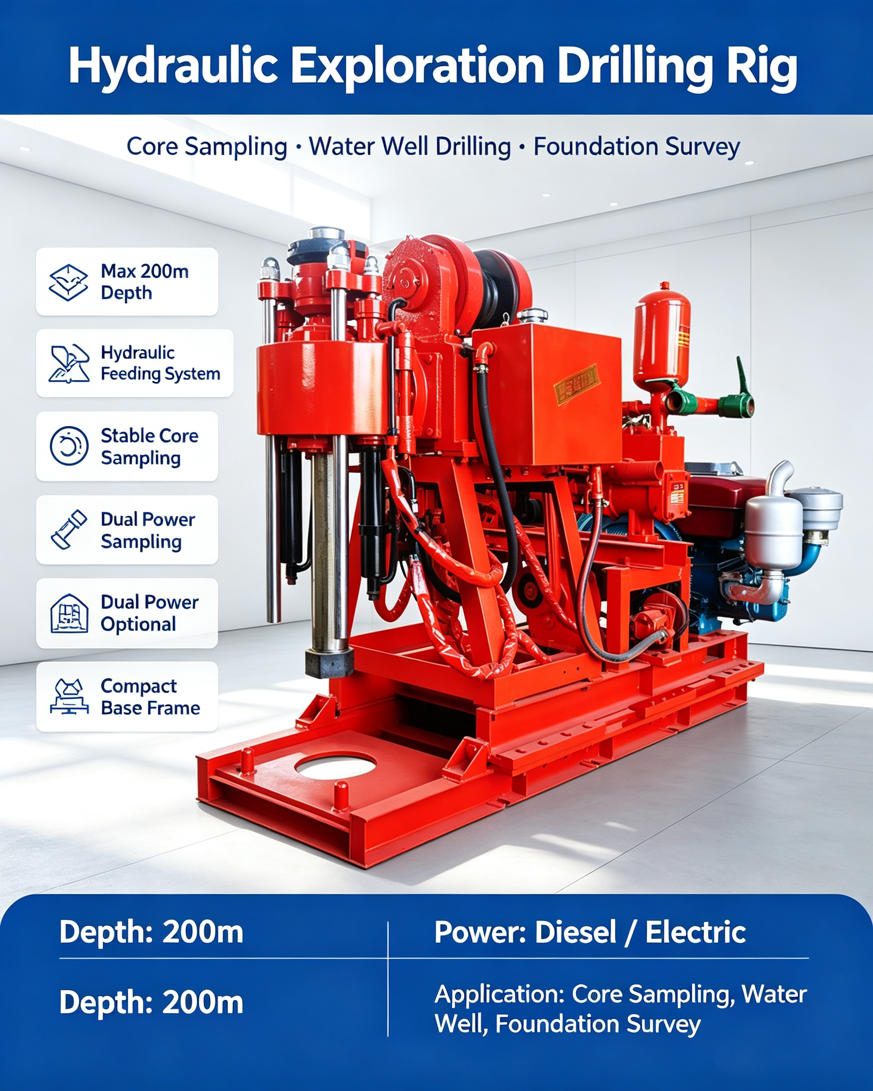 200m Hydraulic Geological Drilling Rig Multi-Functional For Mineral Exploration Engineering Investigation