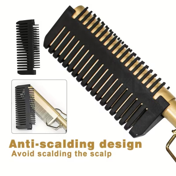 Portable Ceramic Electric Hot Comb Wigs Professional 2-in-1 Hair Straightener Curling Iron Anti-Scald Hotel Household Use 5 Heat