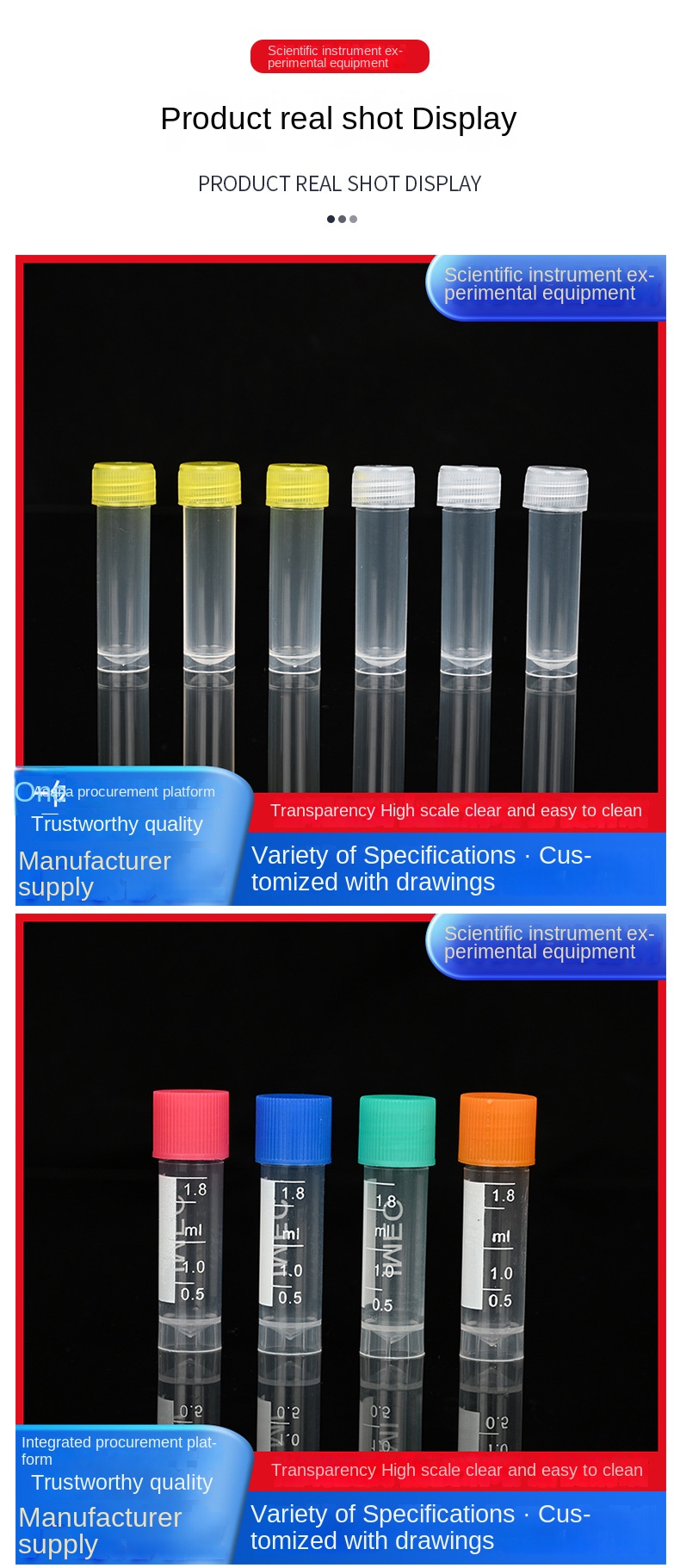 Customized Disposable Plastic Scale Vertical Freezing Tube Screw Cap Flat Bottom for Tube Sampling 0.5ml-10ml