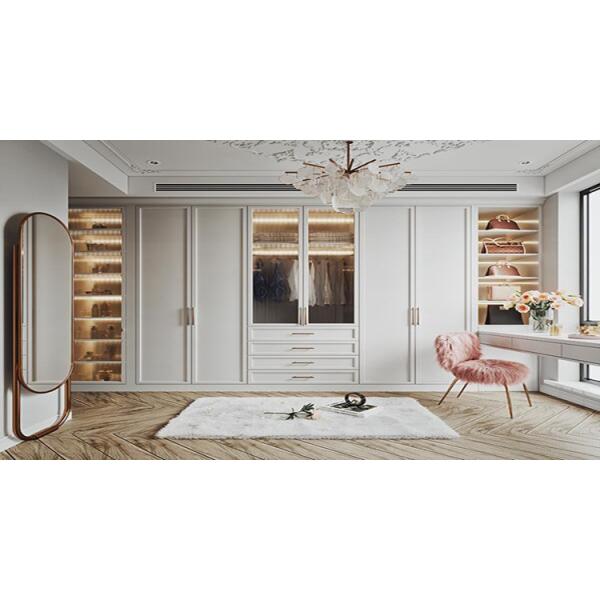 European Solid Wood Walk In Closet Cabinets Customized for Home Bedroom Set Furniture