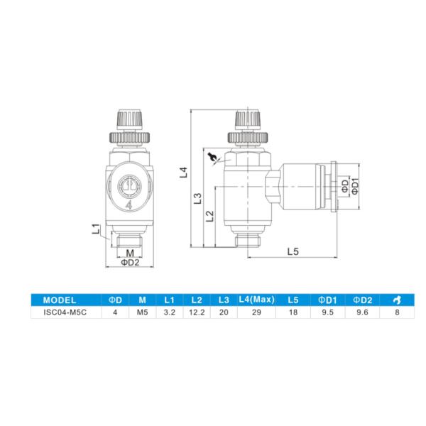 Gray Pneumatic Tube Fittings NSE - C Brass Adjustable Knob Throttle Valve Rotatable