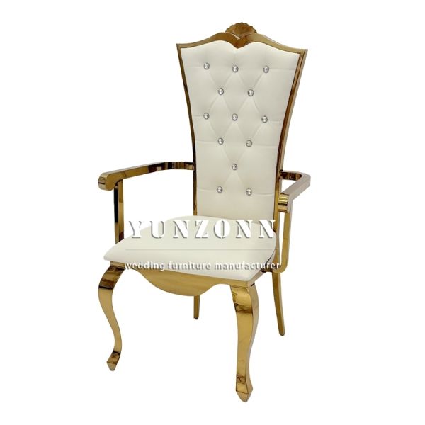 Manufactured White High Back Golden Rental Stainless Steel Hotel Banquet Event Wedding Couple Arm Chairs