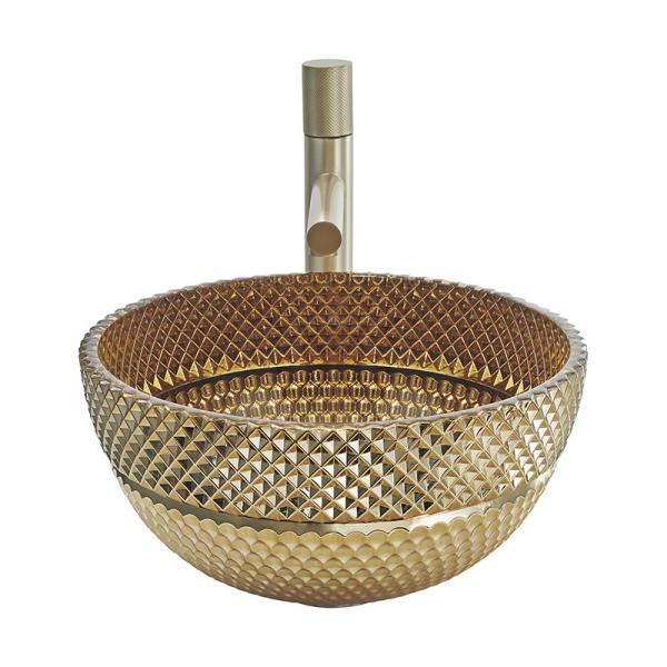 Crystal Glass Wash Basin In British Gold Color Bowl Shape Bathroom Countertop Sinks