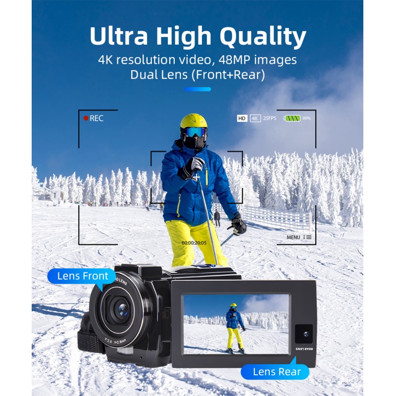 OEM/ODM 4k Dual Lens Digital Video Camera 48mp Camcorder for Youtube Vlogging with Wifi Digital Camera Recorder