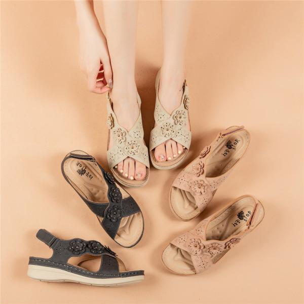 BS078 2021 New Style Sandals Women'S Summer Flowers Casual Hollow Large Size Female Sandals Beach Women'S Shoes PU Slipp