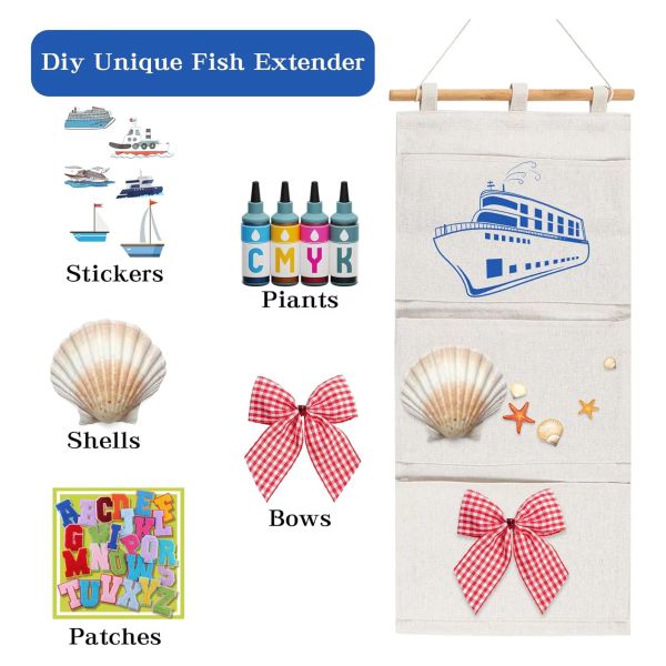 Eco-Friendly Sublimation Cotton Linen Look Hanging Organiser With 3 Or 4 Pockets Diy Photo Printing Reusable Hanging Storage Bag For Home Wall Decor