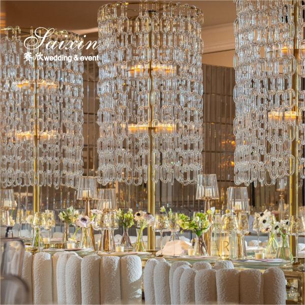 Свадебный центр Золотой свечник Цветочный стенд с кристаллическими цепями