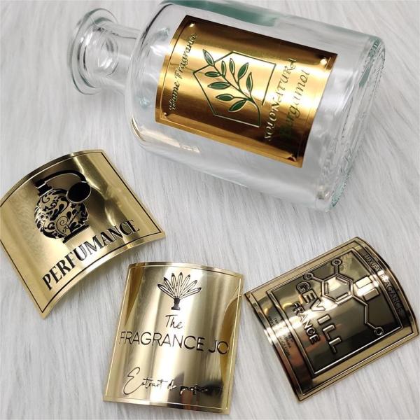 Étiquette métallique sur mesure pour cahier de notes de parfum de nickel Transfert d'étiquette en relief 3d d'or autocollant de décal métallique