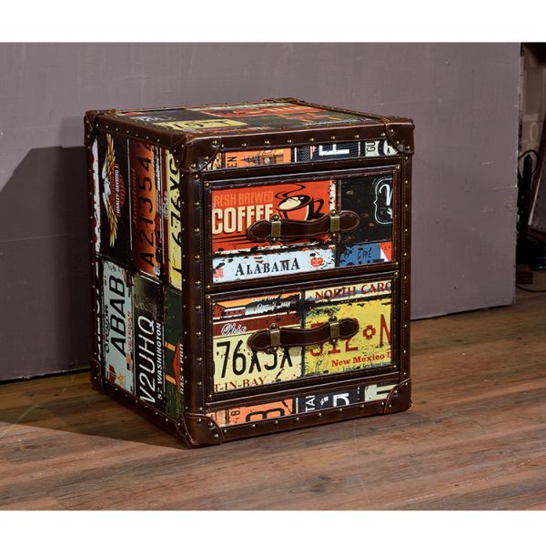 Nidea #8518 Handcrafted Durable Multi-Purpose Vintage Wood Antique Home Furniture Living Room Cabinet Retro License Plate Design Featuring