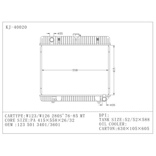 Car Radiator Of W123 / W126 280S 1976 1985 MT Of BENZ OEM 123 501 3401 / 3601