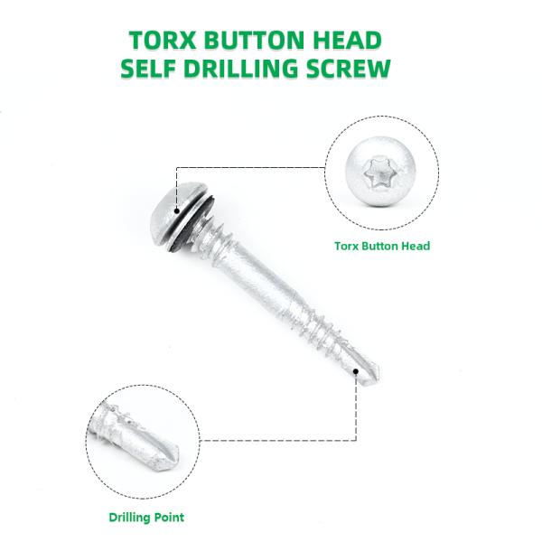 Pan Head Ruspert Coated 16 /12 x42 Button Torx Sds Screw for Metal Panel To Purlin