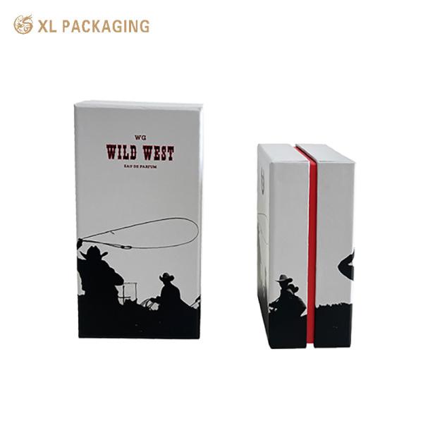 Custom 3 Piece Lid and Base Perfume Gift Box with Western Cowboy Print and Black Velvet Flocked EVA Insert