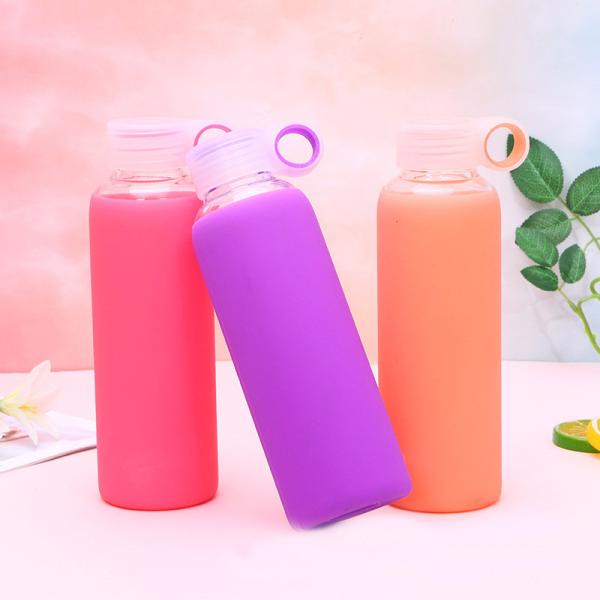 Protective Silicone Sleeve Glass Water Bottle For Outdoor Sports Eco Friendly