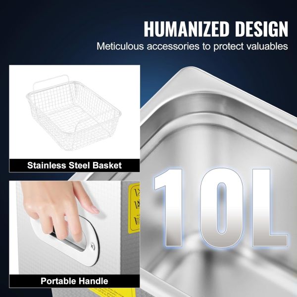 10L Capacity Stainless Steel Tank Digital Ultrasonic Cleaner with 40kHz Frequency for Industrial and Jewelry Cleaning