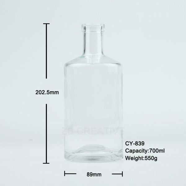 700ml Crystal White Glass Liquor Bottles Cork Top For Whisky 550g CY-839