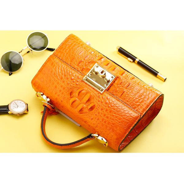 Genuine Alligator Skin Key Lock Closure Lady Small Handbag Authentic Crocodile Leather Women Flap Purse Shoulder Bag