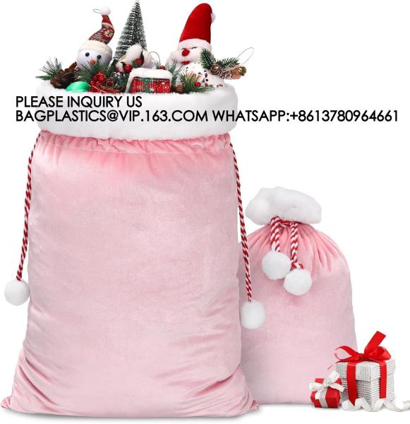 Velvet Bags With Drawstring Large Plush Santa Sack Christmas Gift Bags In 2 Size For Xmas Package Storage Bags