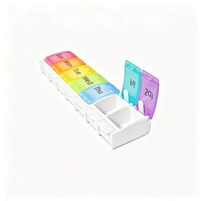 Weekly Pill Organizer Arthritis Friendly, BPA Free Travel 7 Day Pill Box Case with Spring Open Design and Large Compartment to Hold Vitamins, Cod Liver Oil, Supplements and Medication