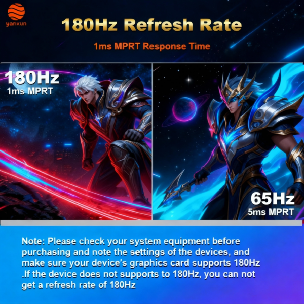 21.45 Inch Black Gaming Monitor QHD/UHD Resolution 180Hz High Refresh Rate, Computer Monitor with HDMI & DisplayPort for Immersive Gaming, Office Work & Multimedia Entertainment