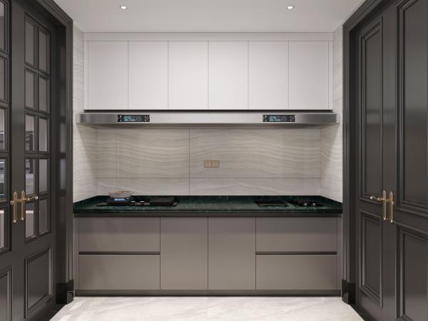 Armários de cozinha de estilo industrial de metal frio com design de espaço duplo