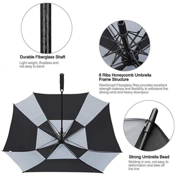 62 inch oversized Travel Square Golf Double Layer Air Vent Umbrella Windproof Large Straight Handle for men and women