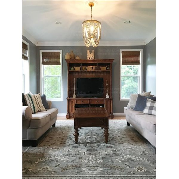 Gold Chandelier Wooden Beaded Lighting Fixture Fringe Hanging Light Silas Chandelier (WH-AP-652)