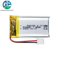 KC aprovado Bateria Lipo 802035 3.7v 500mah Bateria recarregável de polímero de lítio