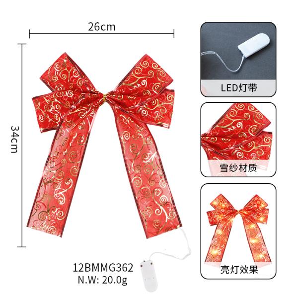 Decoración de Navidad personalizada de 2024 Arcos de cinta de barro grandes con arco impreso con filo