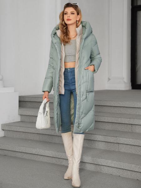 Light Green Long Puffer Coats Hooded Long Padded Coat Womens